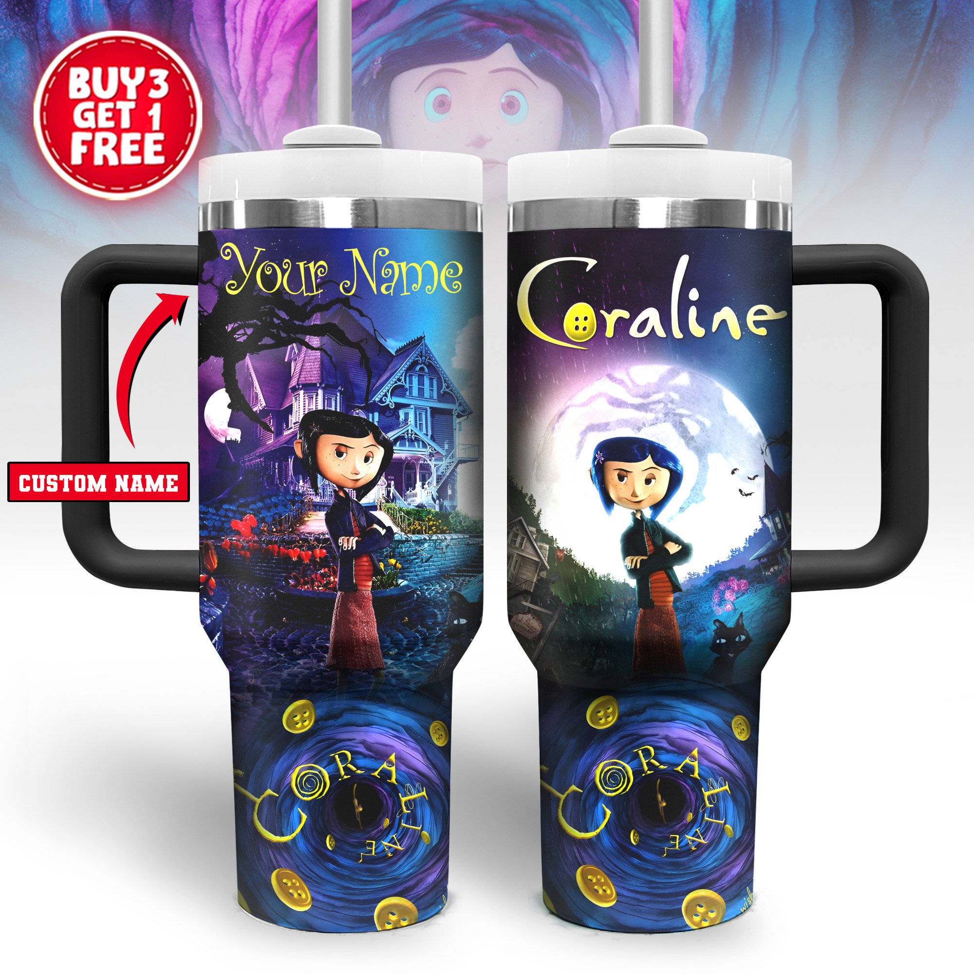 Coraline Cartoon Custom Stanley Cup 40 oz 30 oz Tumbler With HandleTVC2301328