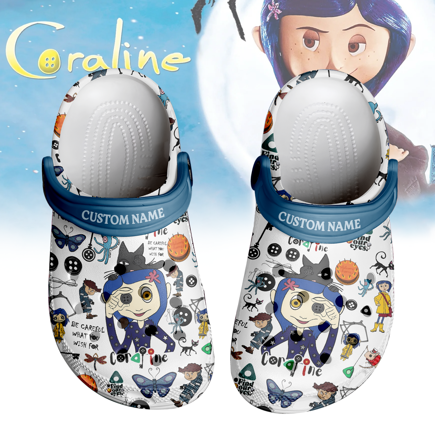 Coraline x Halloween Crocs Crocband Clogs Shoes Comfortable For Men Women and Kids