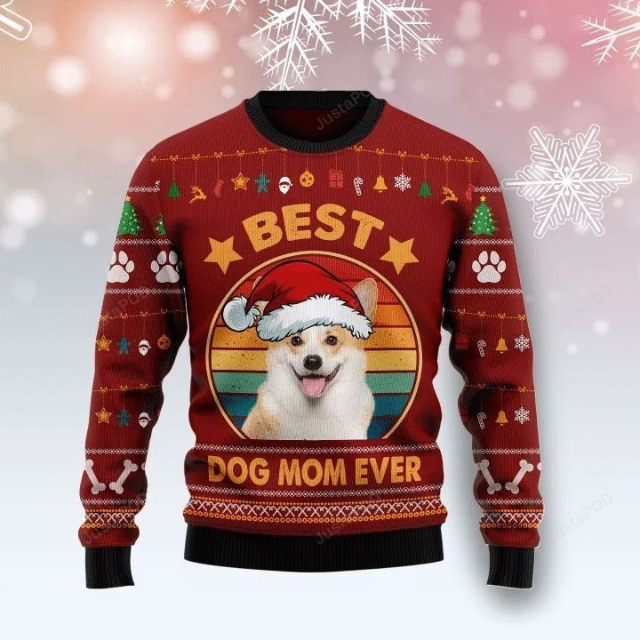 Corgi Best Dog Mom Ever Ugly Christmas Sweater Adult 3D Funny Matching for family