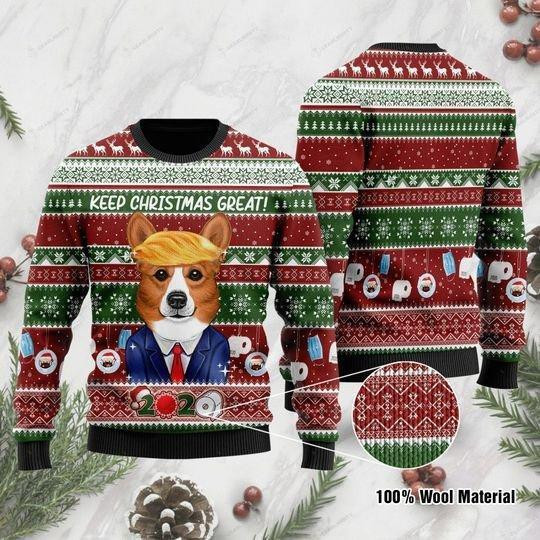 Corgi Dog Keep Christmas Great 2020 Ugly Christmas Sweater Adult 3D Funny Matching for family