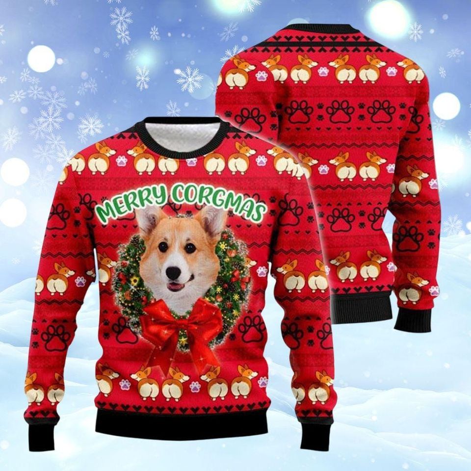 Corgi Dog Ugly Christmas Sweater, Merry Corgmas Holiday Sweater