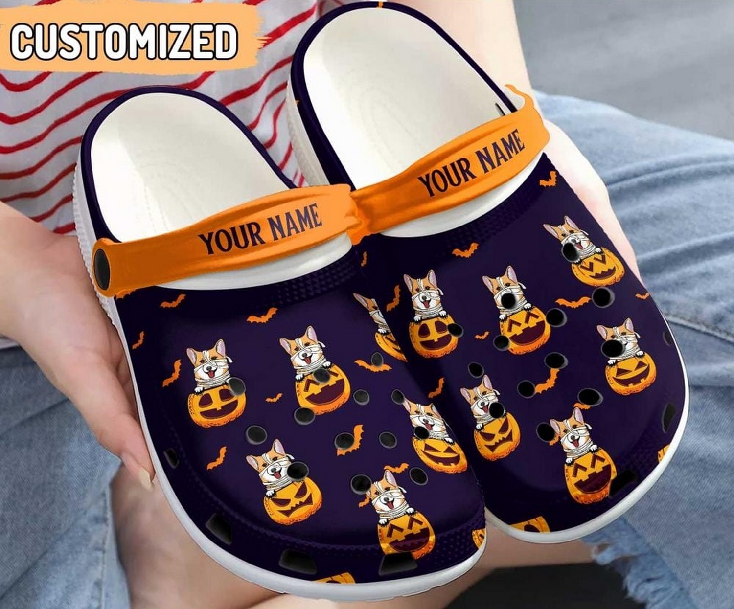 Corgi On Halloween Pumpkin Dark Crocs Crocband Clogs Shoes Comfortable For Men Women and Kids