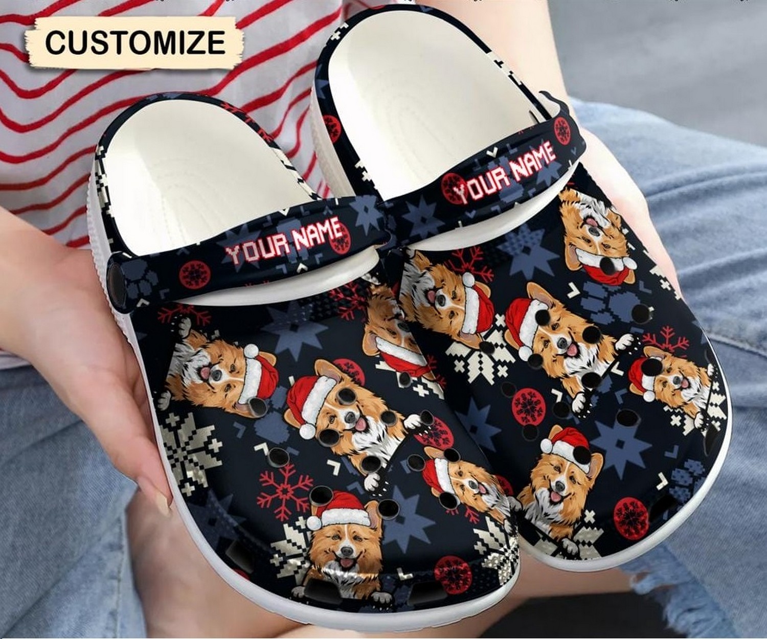 Corgi Wearing Christmas Hat Crocs Crocband Clogs Shoes Comfortable For Men Women and Kids