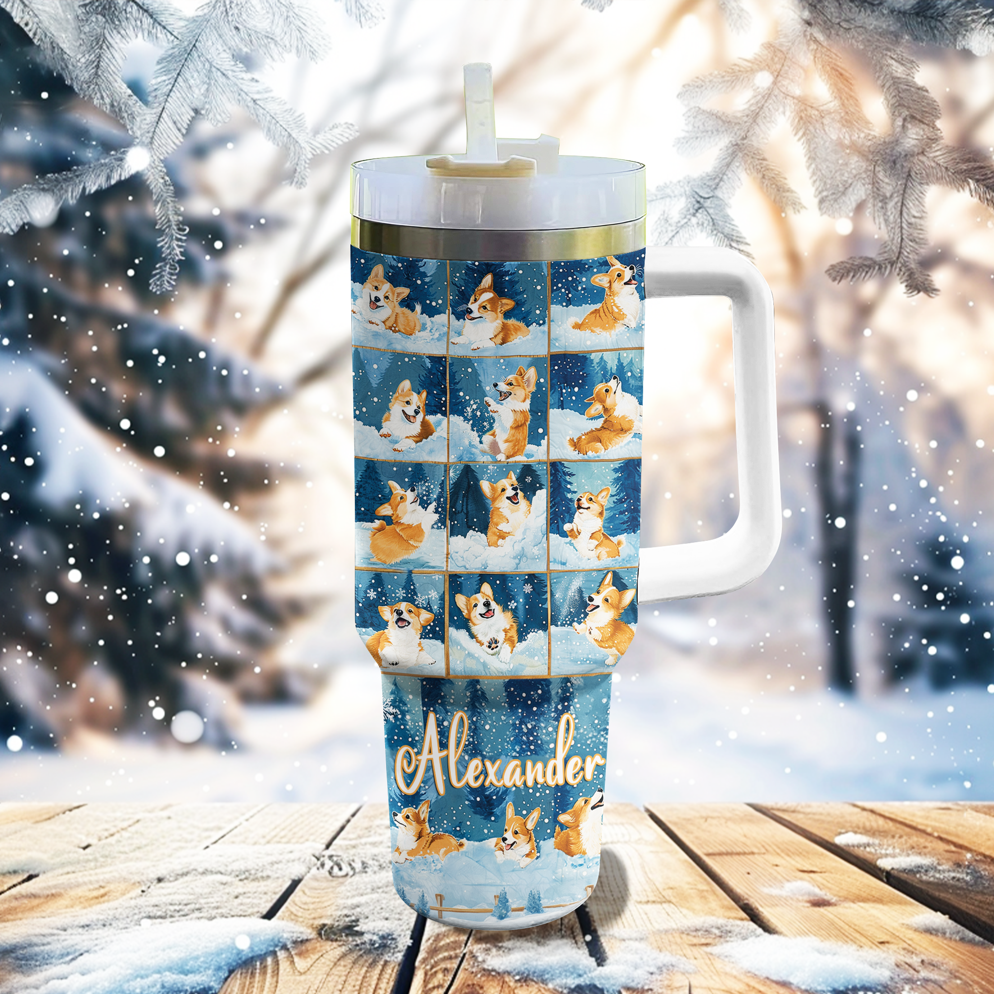 Corgi Winter Wonderland Christmas Custom Stanley Cup 40 oz 30 oz Tumbler With HandleTVC2301501 - Image 2