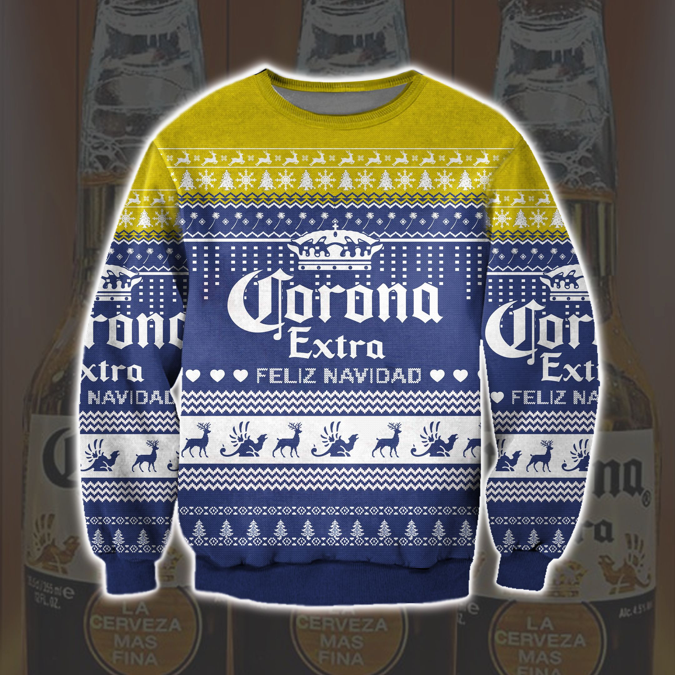 Corona Extra Beer Knitting Pattern 3D Print Ugly Christmas Sweater Adult 3D Funny Matching for family