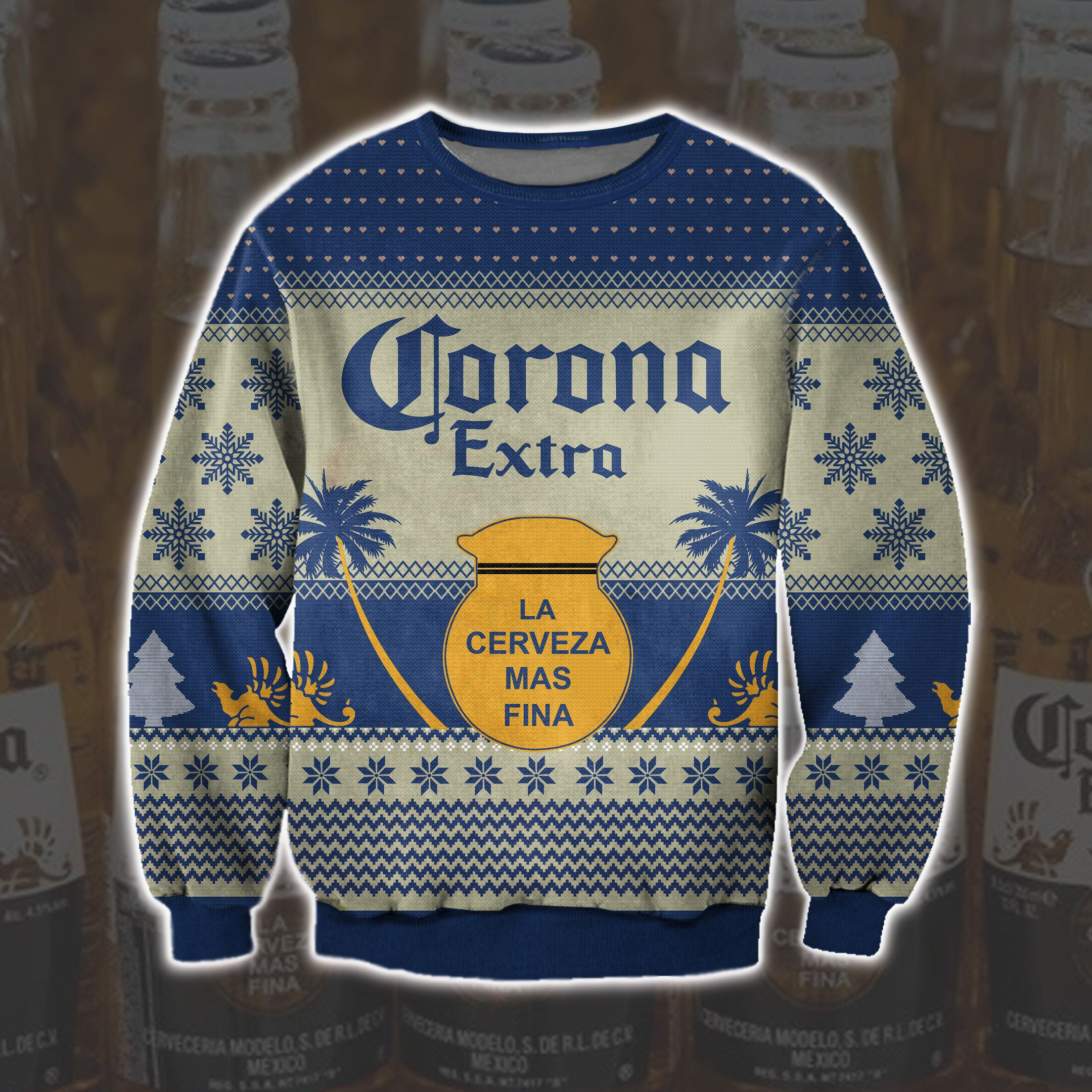 Corona Extra Beer Knitting Pattern 3D Print Ugly Christmas Sweater Adult 3D Funny Matching for family
