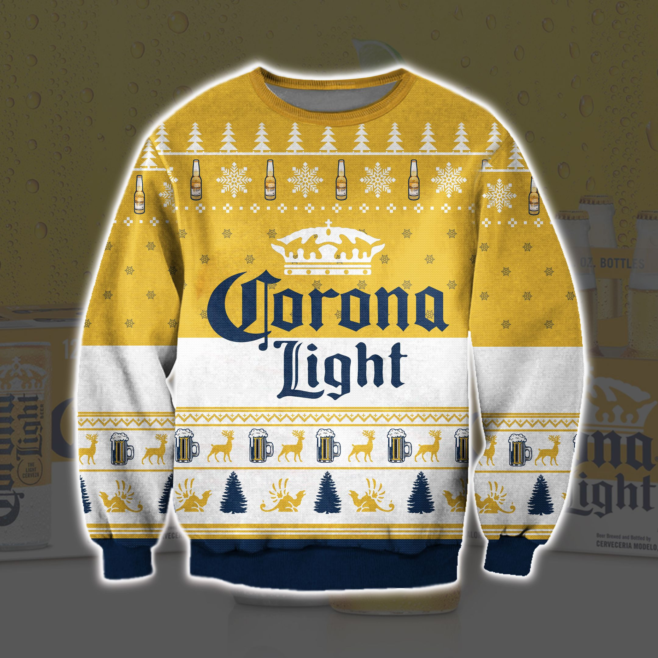 Corona Light Beer Knitting Pattern 3D Print Ugly Christmas Sweater Adult 3D Funny Matching for family