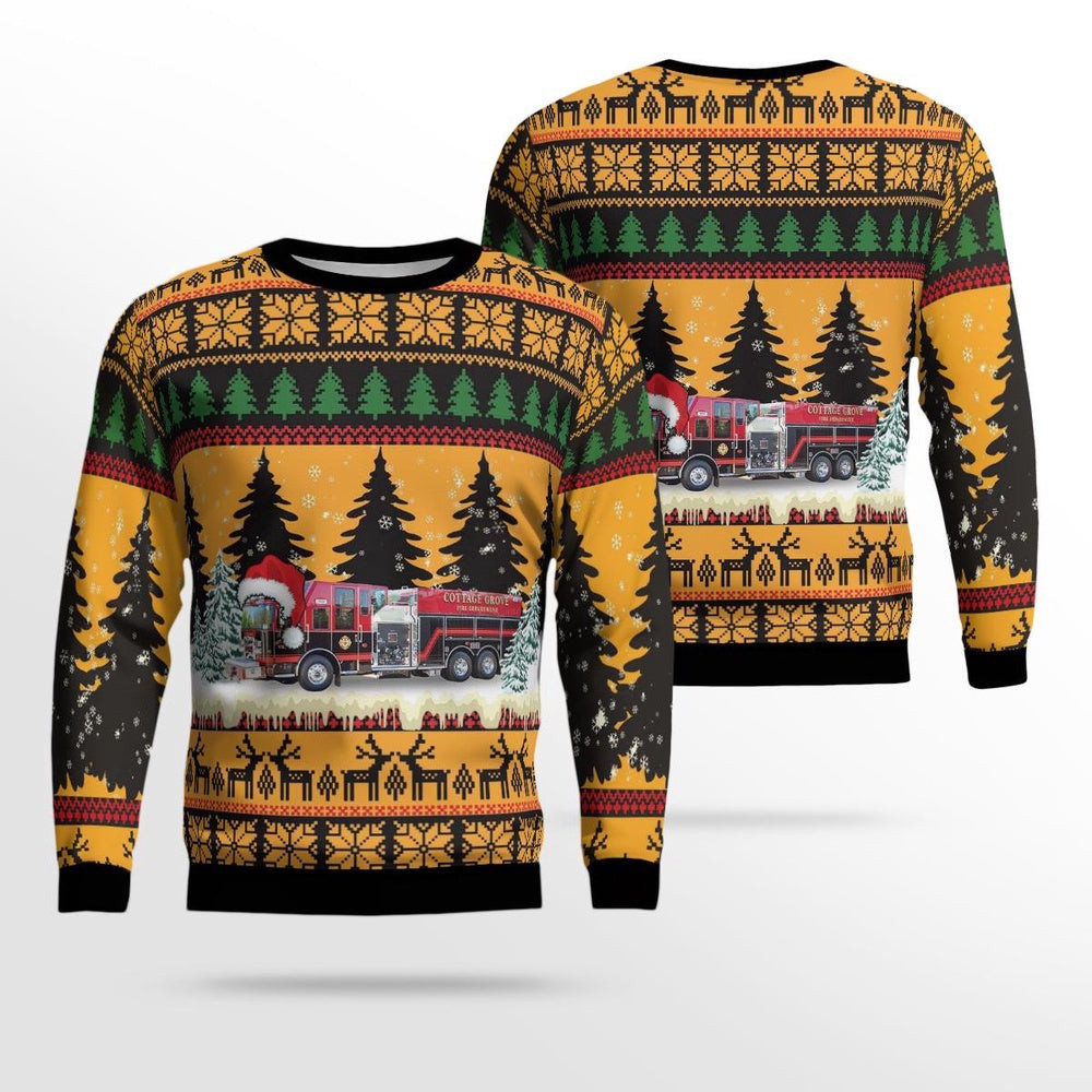 Cottage Grove Wisconsin Cottage Grove Fire Department AOP Ugly Sweater Xmas Unisex Sweater Christmas Gifts For Men Women