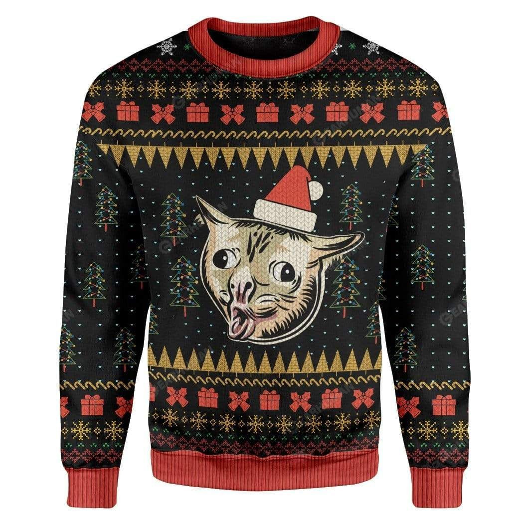 Coughing Cat Meme Ugly Christmas Sweater Adult 3D Funny Matching for family