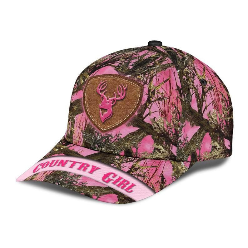 Country Girl Deer Hunting Camo Hat Classic Cap 3D, Deer Hunter Cap Trucker Hats Custom Hats Gifts For Men & Women