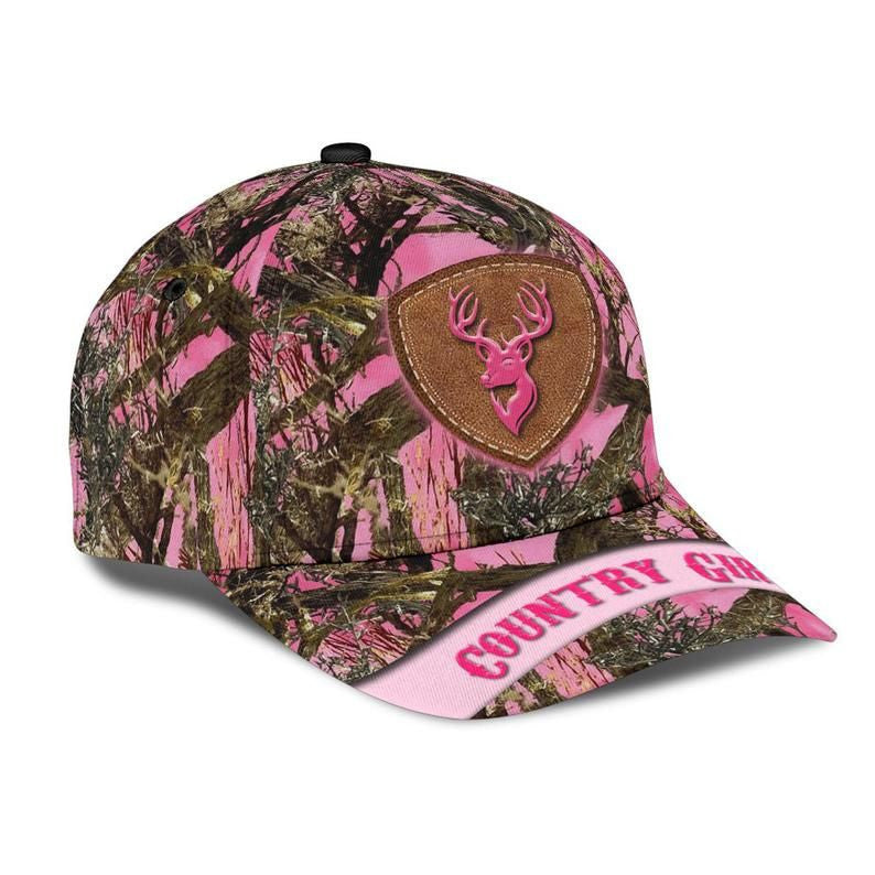 Country Girl Deer Hunting Camo Hat Classic Cap 3D, Deer Hunter Cap Trucker Hats Custom Hats Gifts For Men & Women