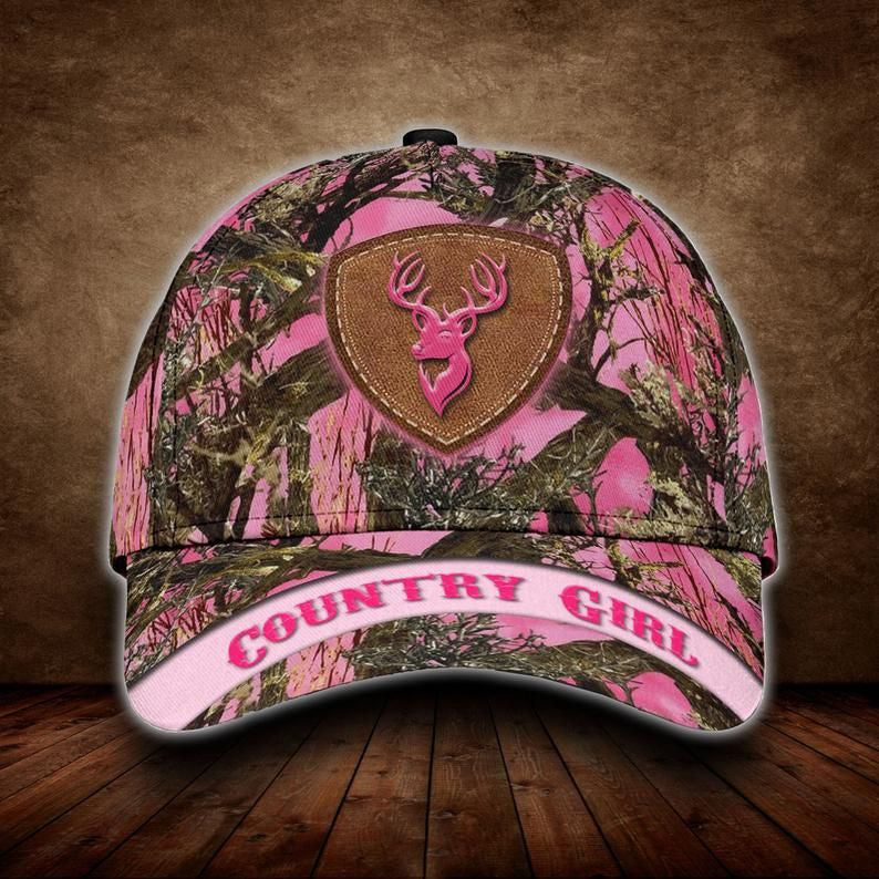 Country Girl Deer Hunting Camo Hat Classic Cap 3D, Deer Hunter Cap Trucker Hats Custom Hats Gifts For Men & Women
