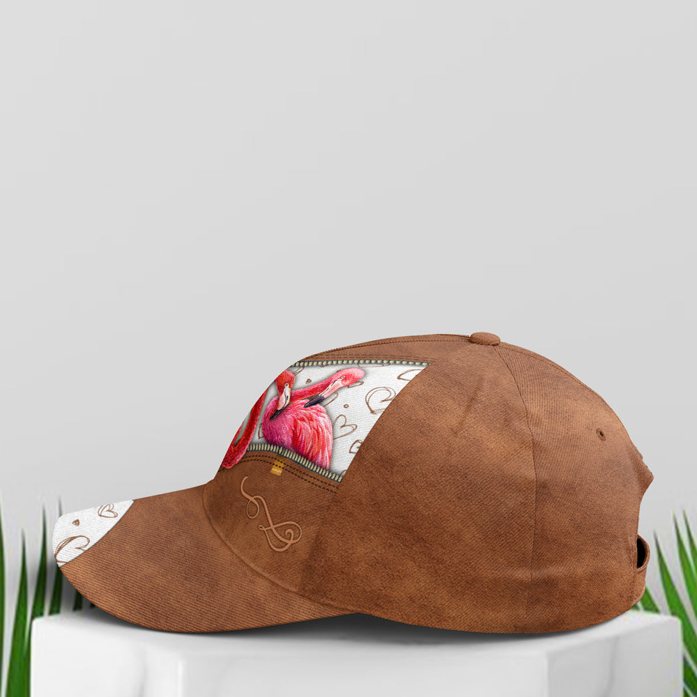 Couple Flamingo Heart Pattern Leather Style Baseball Cap Trucker Hats Custom Hats Gifts For Men & Women