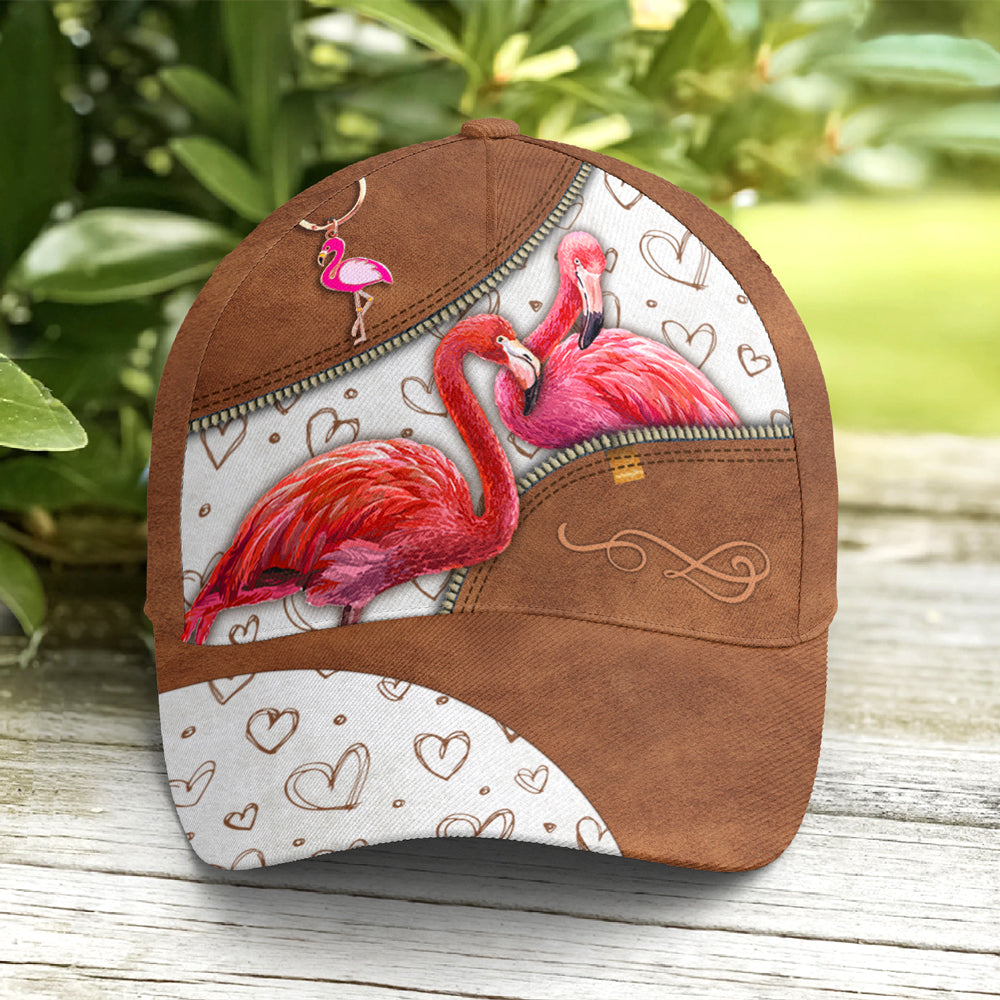 Couple Flamingo Heart Pattern Leather Style Baseball Cap Trucker Hats Custom Hats Gifts For Men & Women