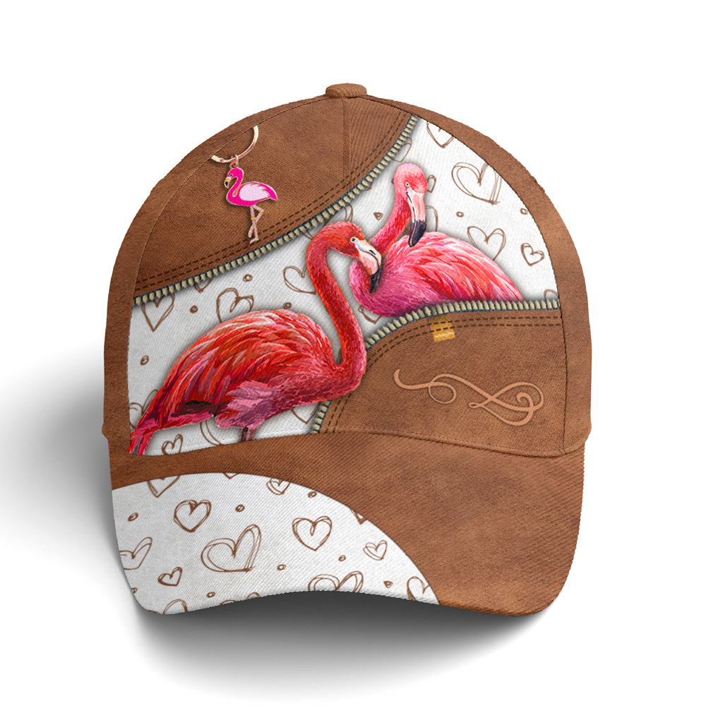 Couple Flamingo Heart Pattern Leather Style Baseball Cap Trucker Hats Custom Hats Gifts For Men & Women