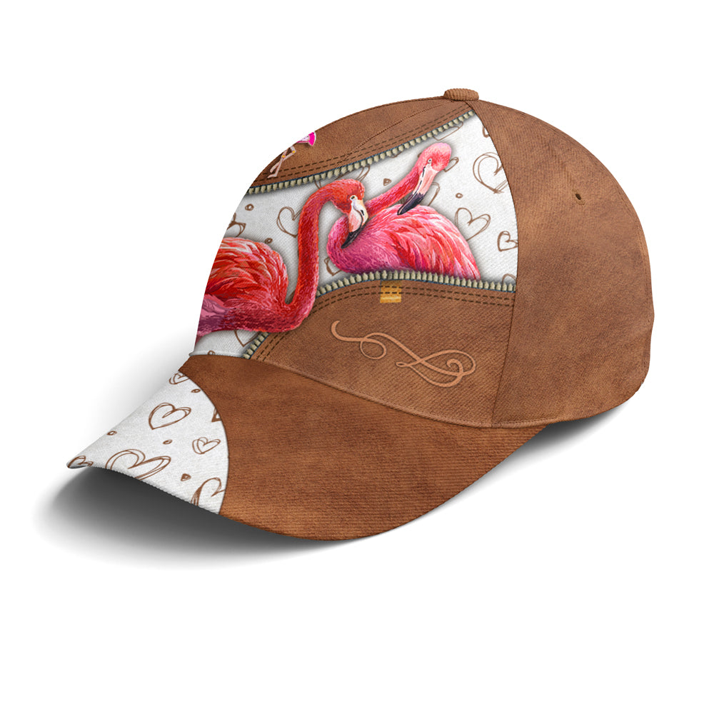 Couple Flamingo Heart Pattern Leather Style Baseball Cap Trucker Hats Custom Hats Gifts For Men & Women