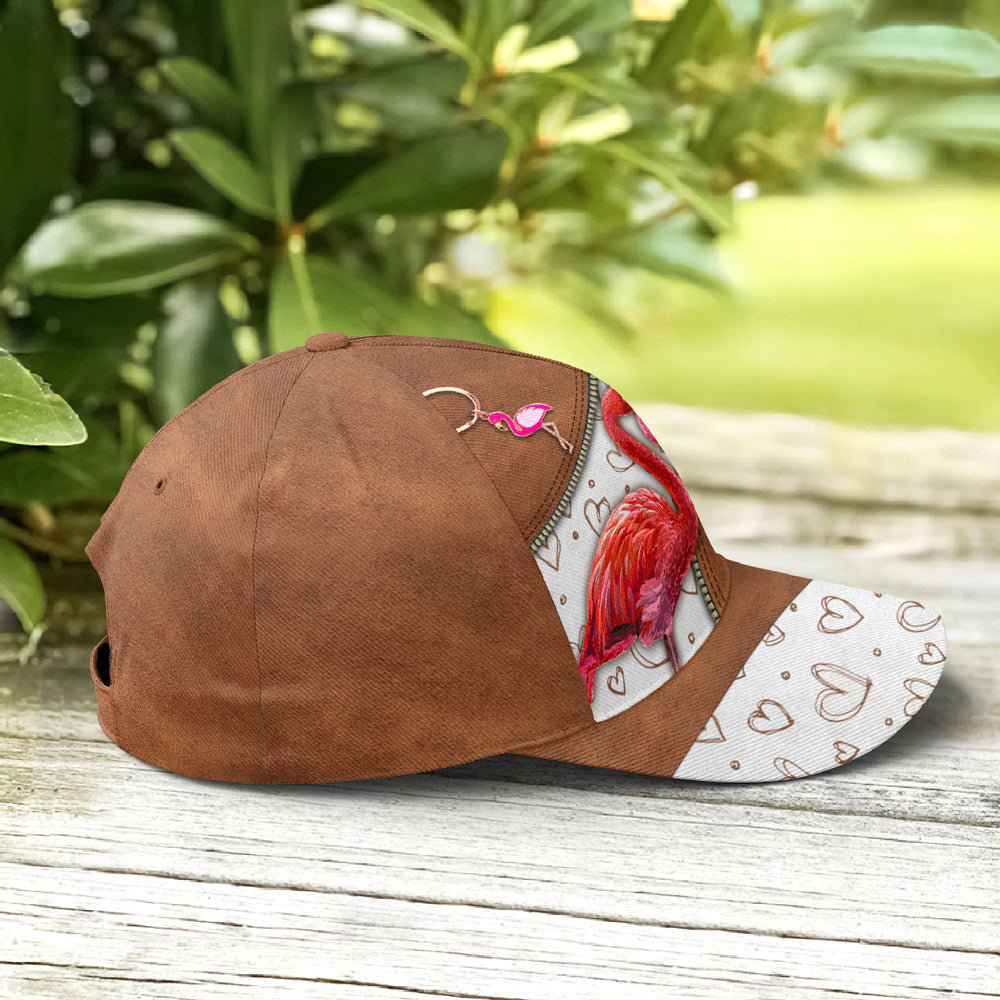 Couple Flamingo Heart Pattern Leather Style Baseball Cap Trucker Hats Custom Hats Gifts For Men & Women