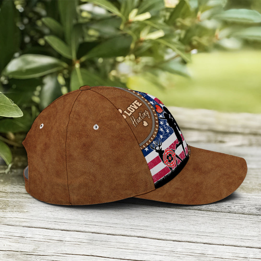 Couple Love Hunting American Flag Leather Style Baseball Cap Trucker Hats Custom Hats Gifts For Men & Women