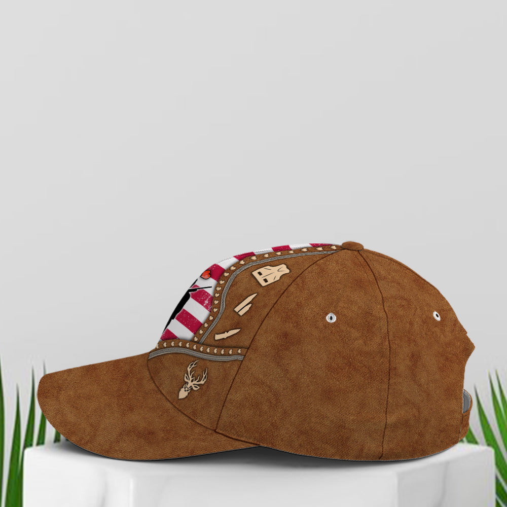 Couple Love Hunting American Flag Leather Style Baseball Cap Trucker Hats Custom Hats Gifts For Men & Women