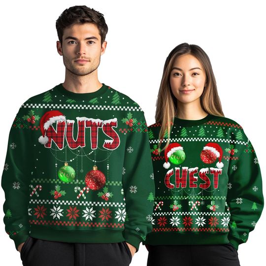 Couples Christmas Shirts Family Holiday, Chest Nuts Christmas Sweater,Christmas - Image 5