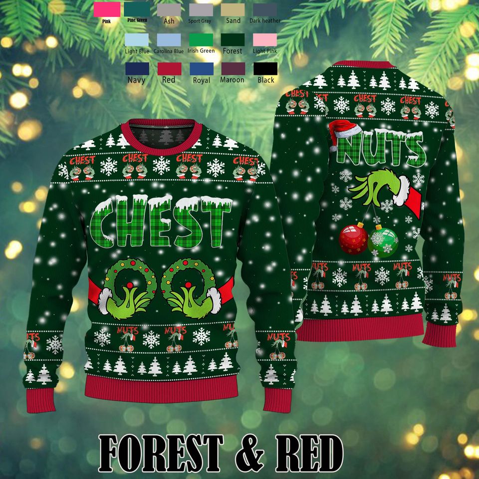 Couples Christmas Shirts Family Holiday, Chest Nuts Christmas Sweater,Christmas - Image 2