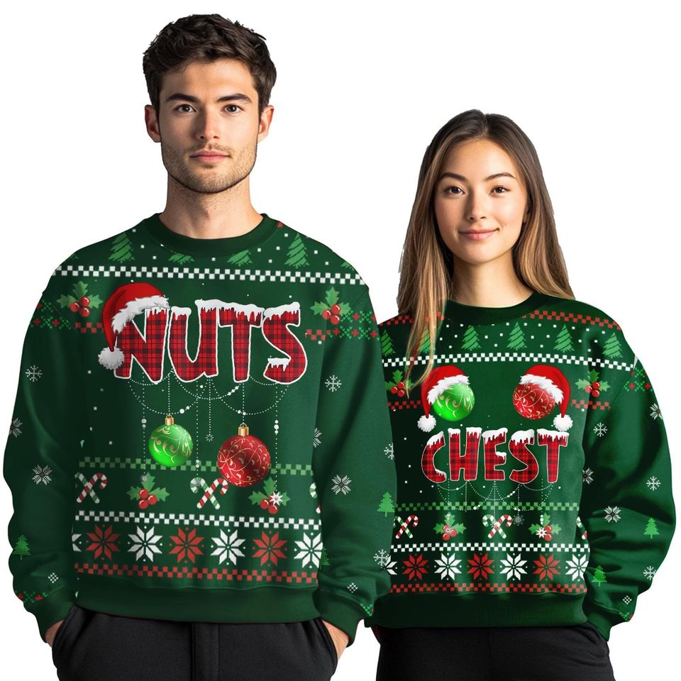 Couples Christmas Shirts Family Holiday, Chest Nuts Christmas Sweater,Christmas - Image 2