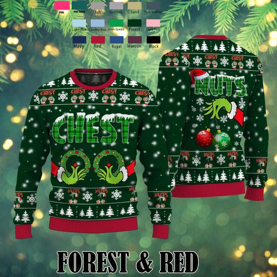 Couples Christmas Shirts Family Holiday, Chest Nuts Christmas Sweater,Christmas - Image 4