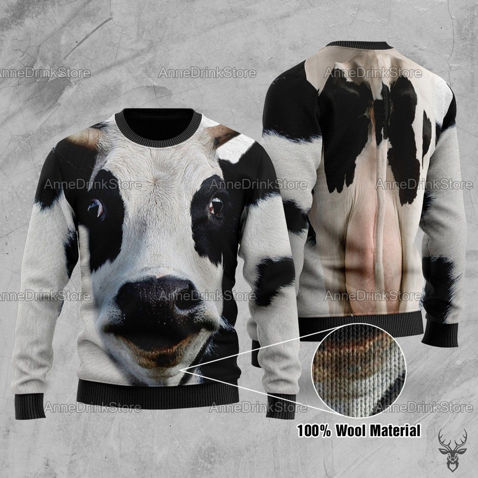 Cow 3D Ugly Christmas Sweater Adult 3D Funny Matching for family