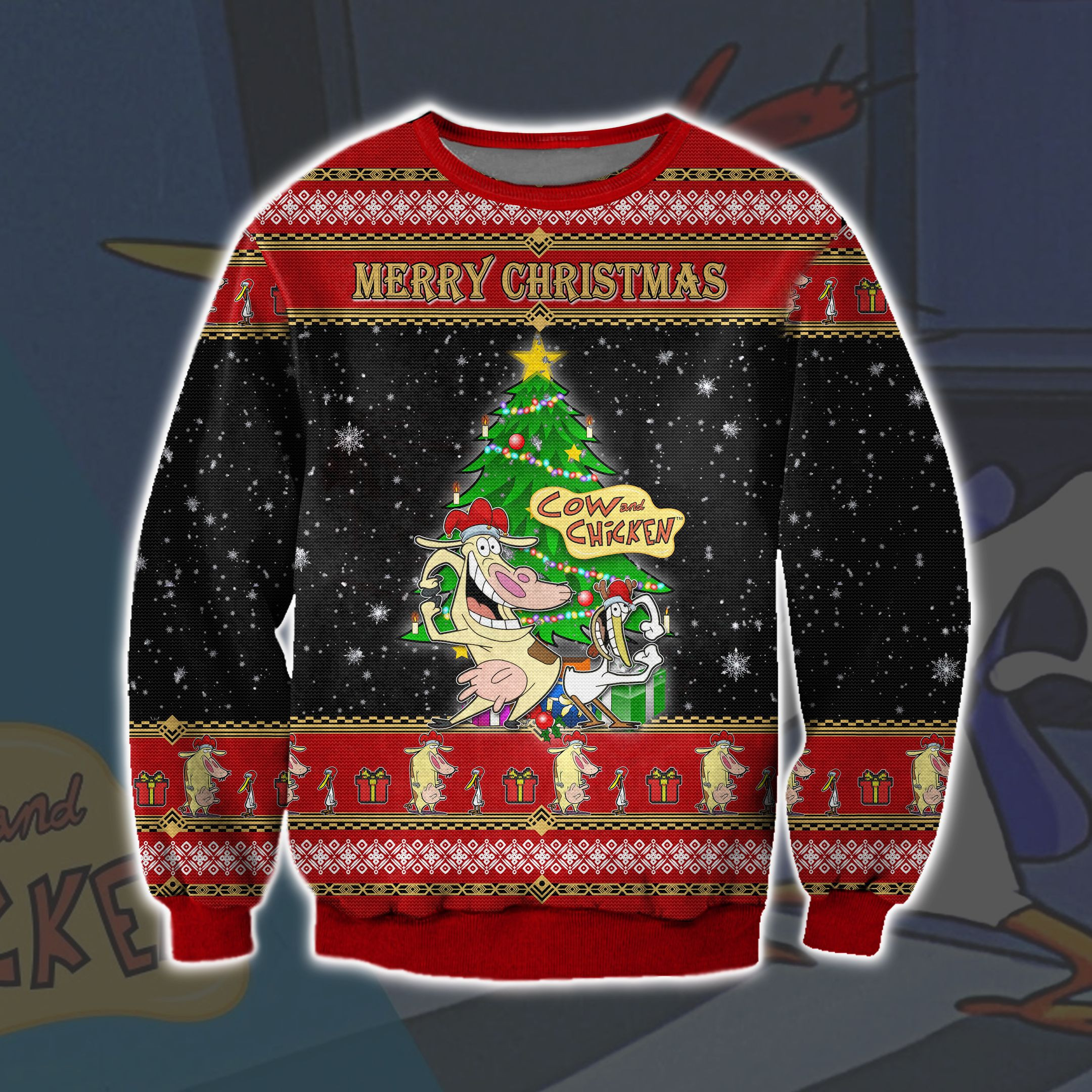 Cow And Chicken Ugly Christmas Sweater Adult 3D Funny Matching for family