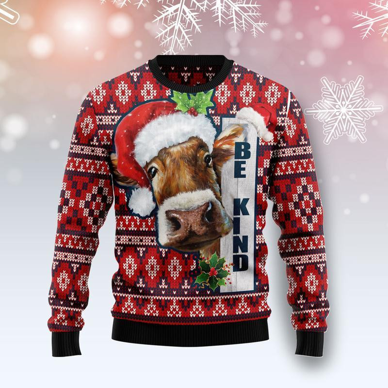 Cow Be Kind Ugly Christmas Sweater Adult 3D Funny Matching for family