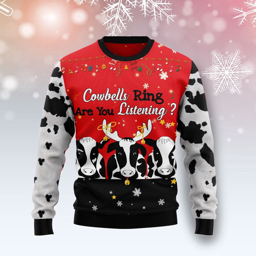 Cow Bell Rings Ugly Christmas Sweater Gift For Christmas