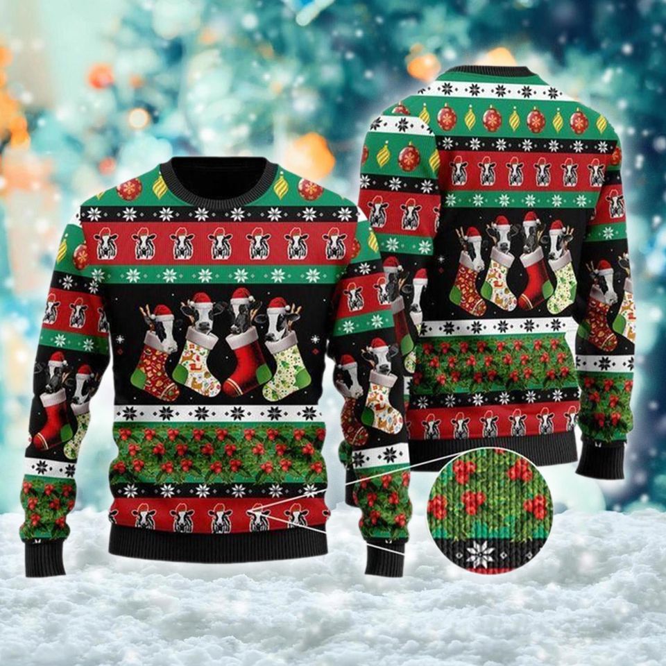 Cow Christmas Lights Ugly Sweatshirt, Christmas Gift For Men Women Kid