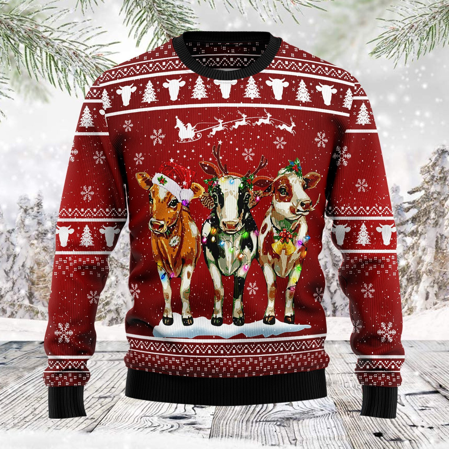 Cow Christmas Ugly Christmas Sweater Adult 3D Funny Matching for family