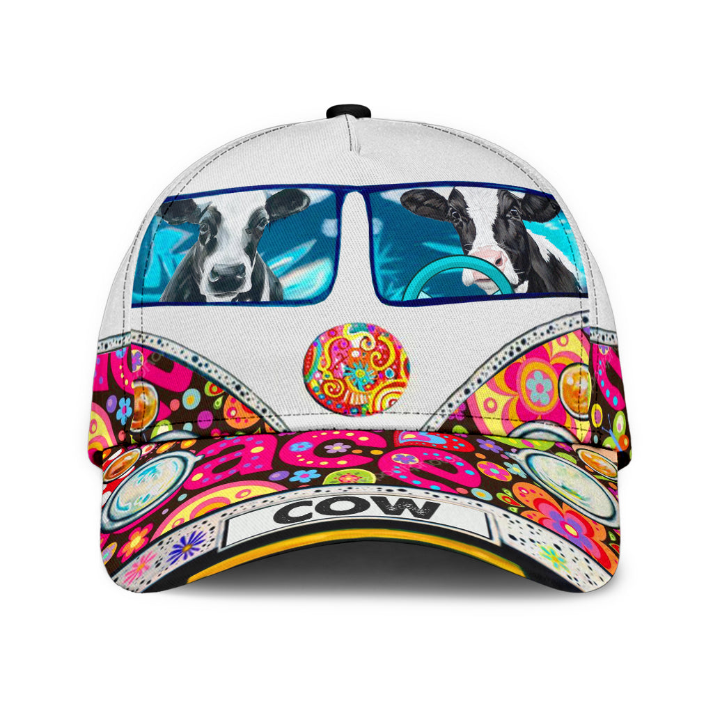 Cow Classic Cap, Gift for Farmers, Cow Lovers, Chicken Lovers, Gift for Hippie Life, Hippie Lovers Trucker Hats Custom Hats Gifts For Men & Women