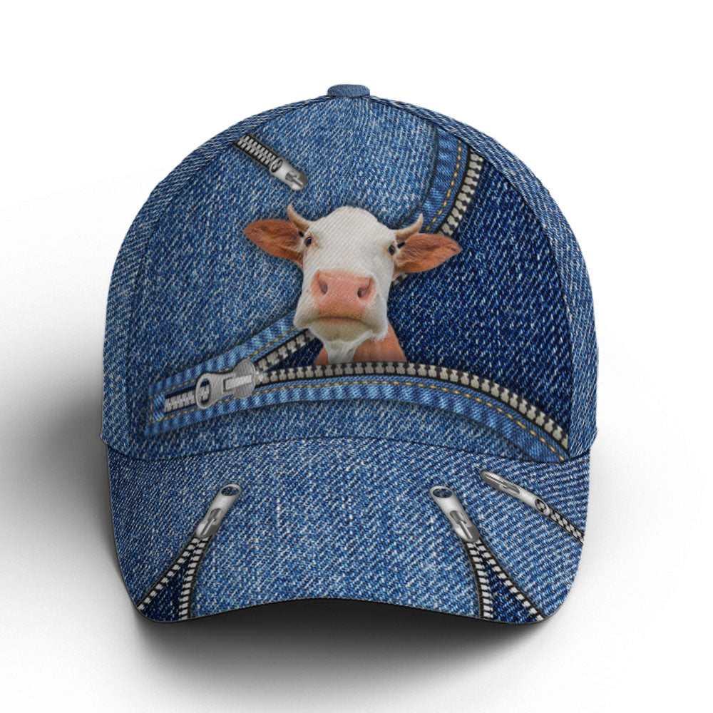 Cow Jean Zipper Style Baseball Cap Trucker Hats Custom Hats Gifts For Men & Women