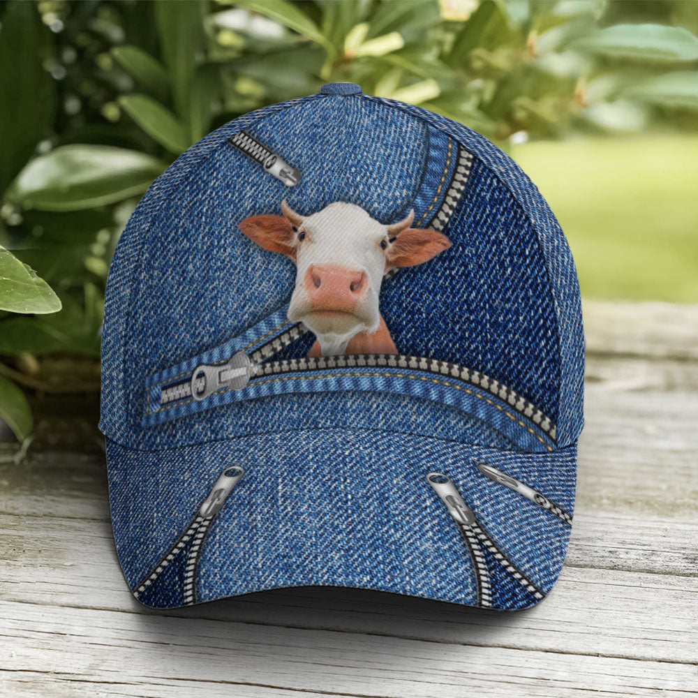 Cow Jean Zipper Style Baseball Cap Trucker Hats Custom Hats Gifts For Men & Women