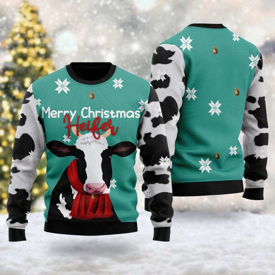 Cow Merry Christmas Ugly Sweatshirts, Christmas Gift For Men, Women, Kid