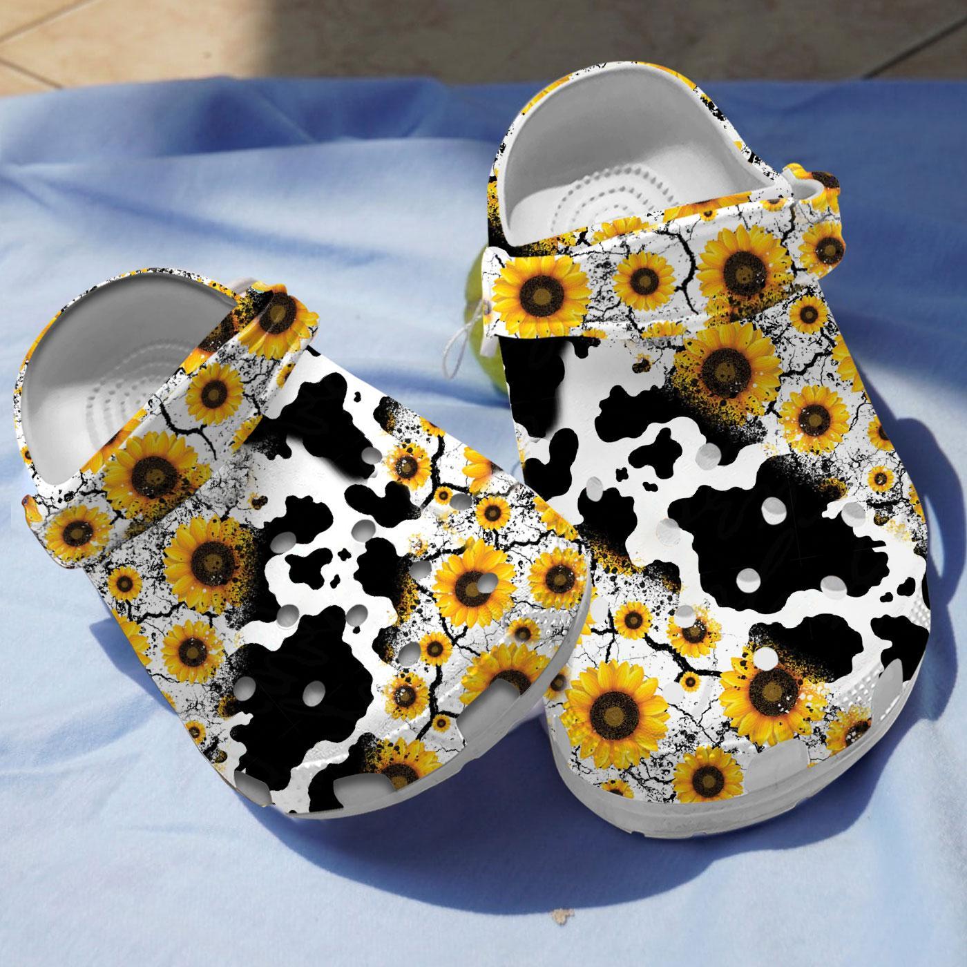 Cow Sunflowers Crocs Crocband Clogs Shoes Comfortable For Men Women and Kids