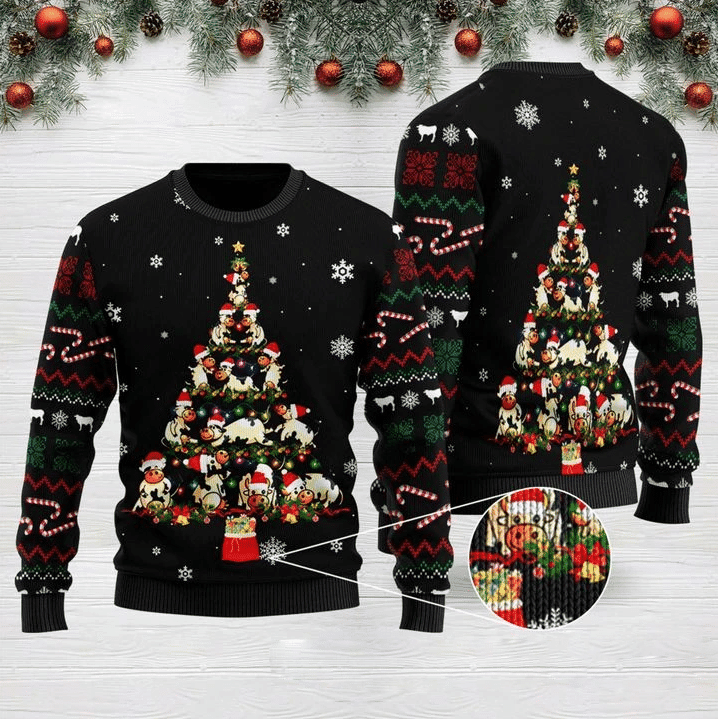 Cow Tree Ugly Christmas Sweater Adult 3D Funny Matching for family