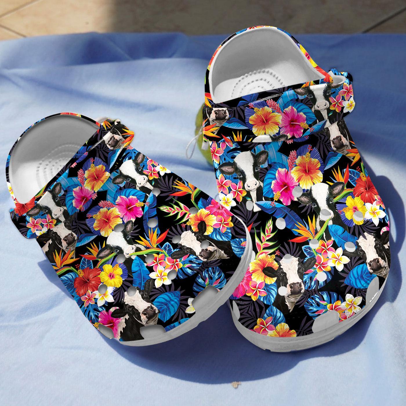 Cow Tropical Collection Floral Crocs Crocband Clogs Shoes Comfortable For Men Women and Kids