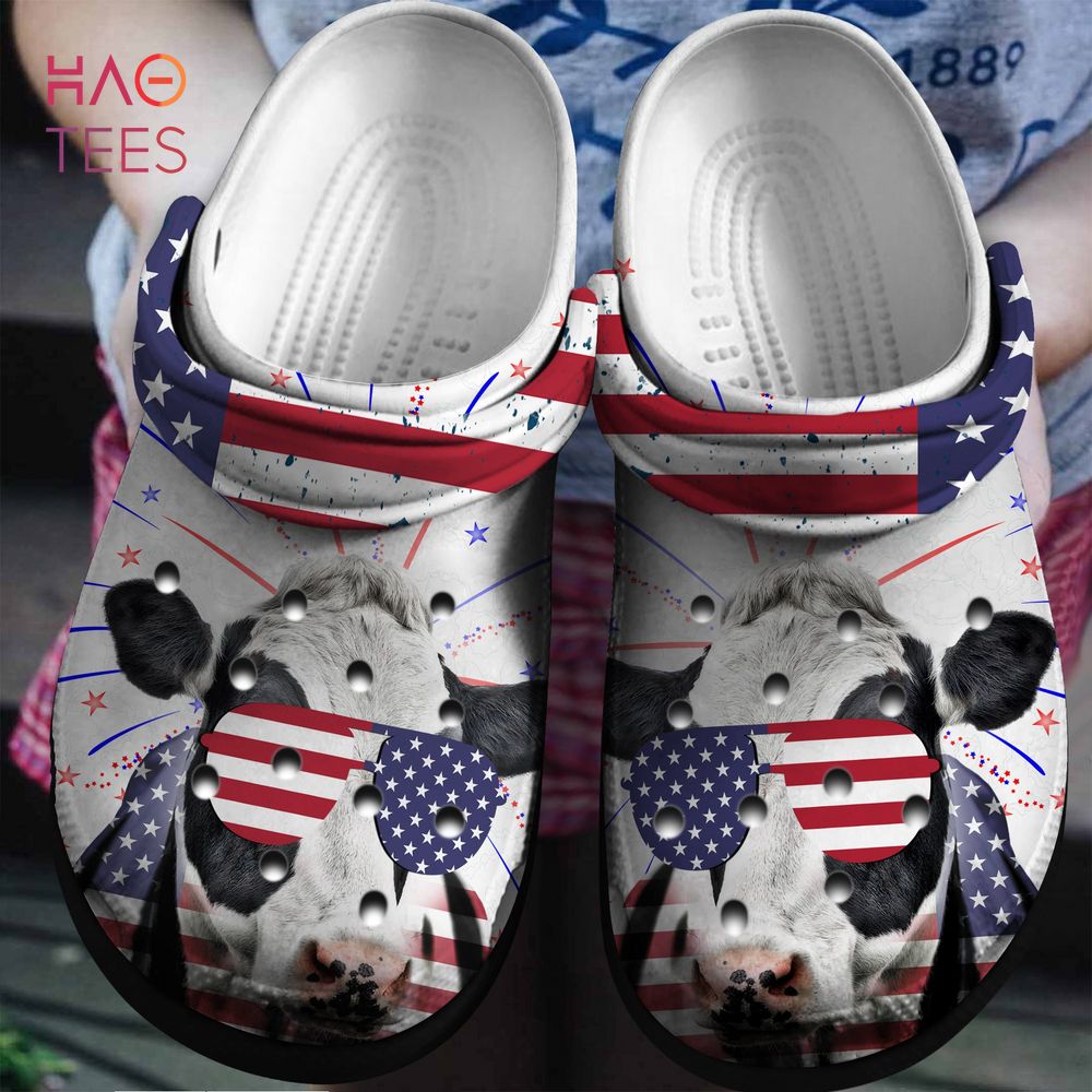 Cow Wear Glasses With American Animal Crocs Crocband Clogs Shoes Comfortable For Men Women and Kids