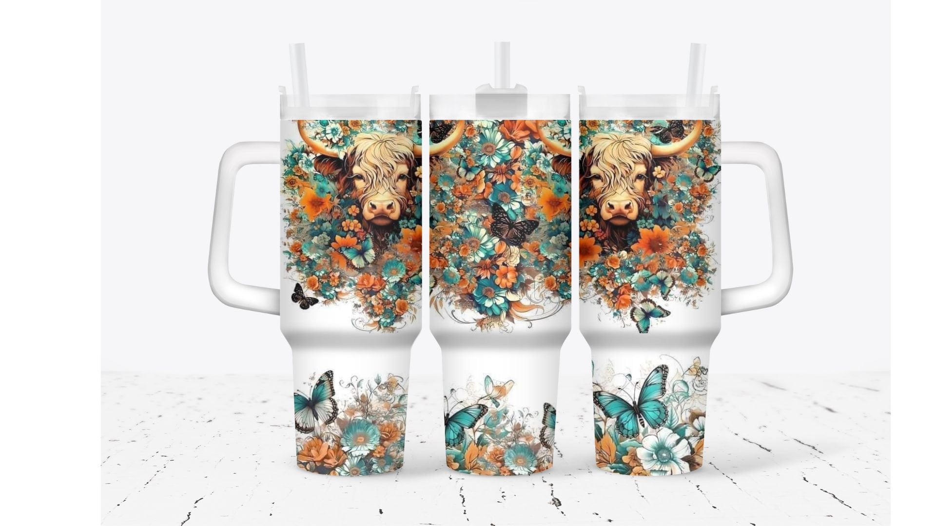 Cow with Flowers Custom Stanley Cup 40 oz 30 oz Tumbler With HandleTVC2301929