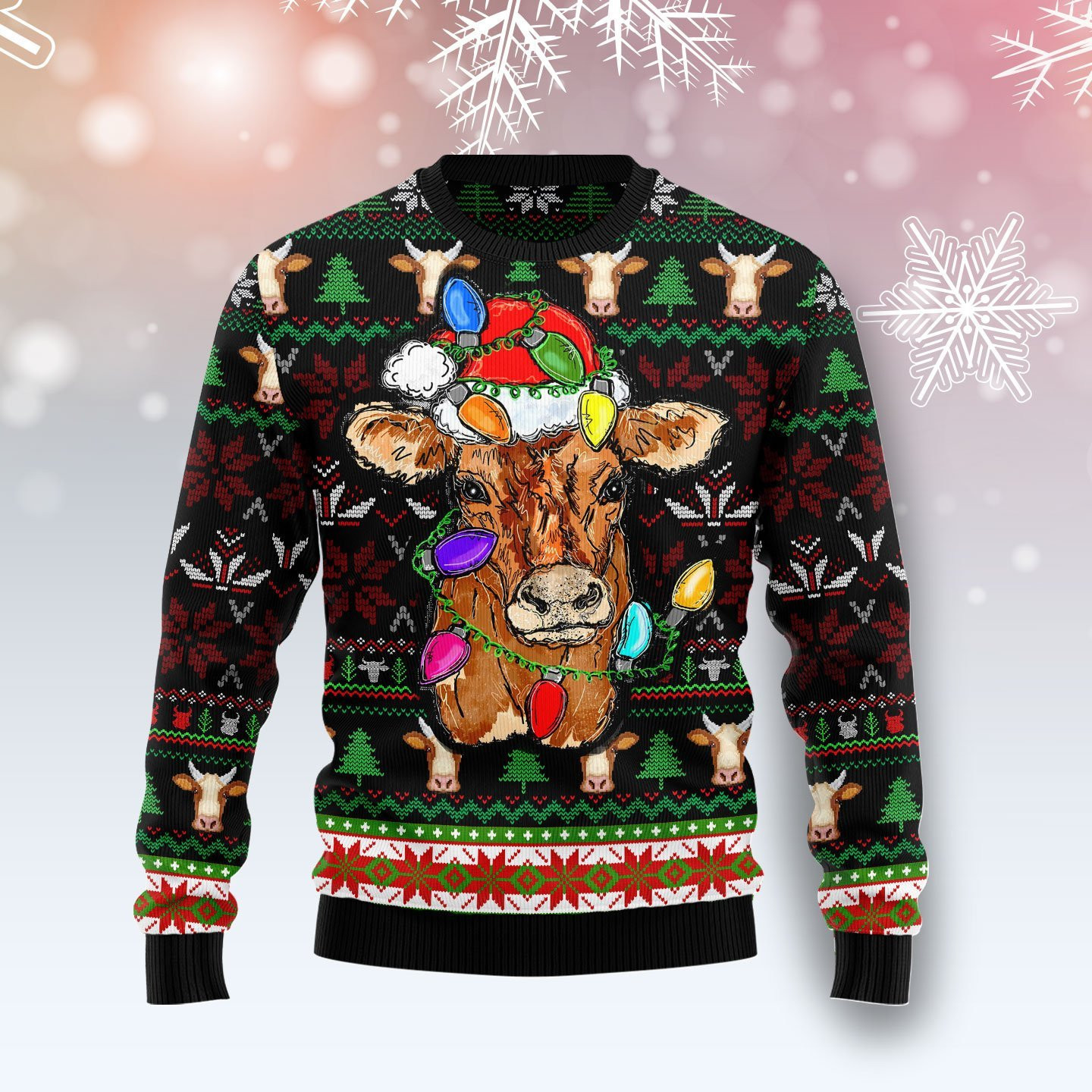 Cow With Santa Ugly Christmas Sweater Adult 3D Funny Matching for family