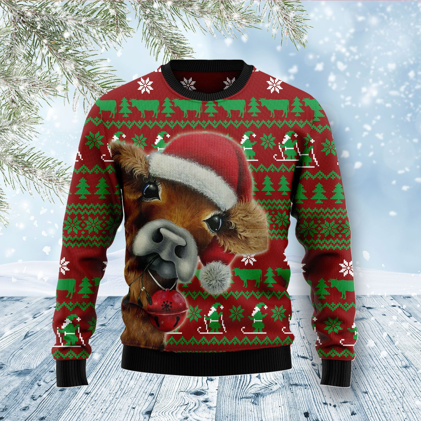 Cow Xmas Ugly Christmas Sweater Adult 3D Funny Matching for family