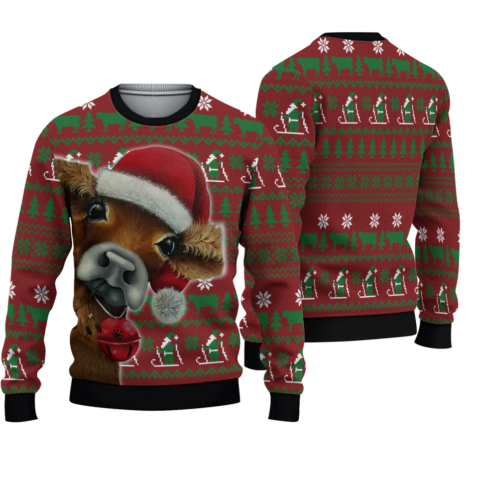Cow Xmas Woolen Sweater, Ugly Christmas Sweater