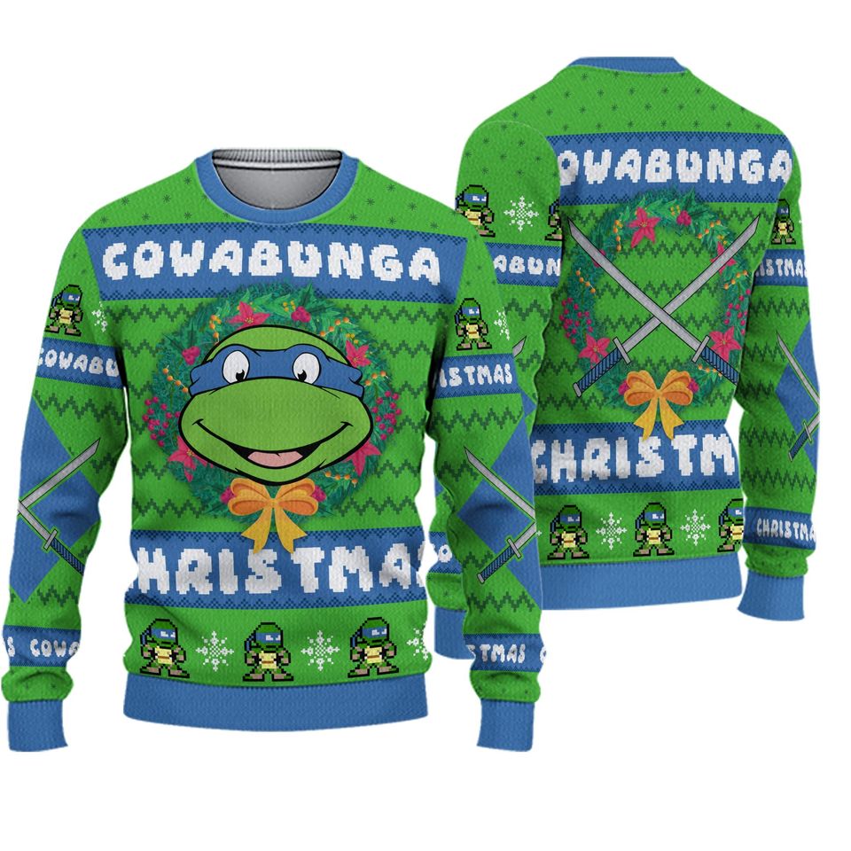 Cowabunga Leonardo TMNT Ugly Christmas Sweater