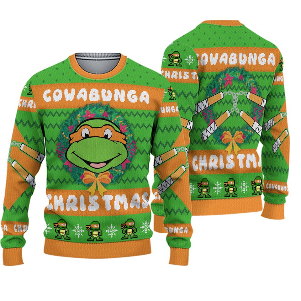 Cowabunga Michaelangelo Christmas TMNT Ugly Christmas Sweater