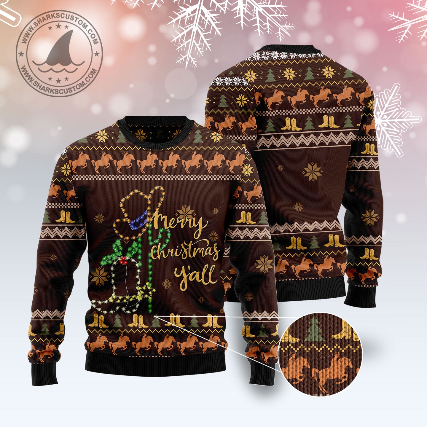 Cowboy Boots Christmas Ugly Christmas Sweater - Image 3