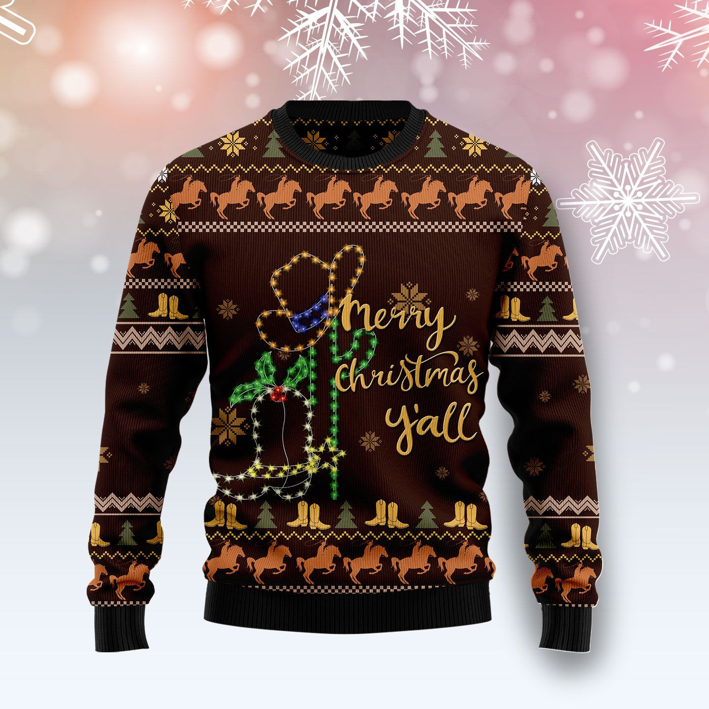 Cowboy Boots Ugly Christmas Sweater Adult 3D Funny Matching for family