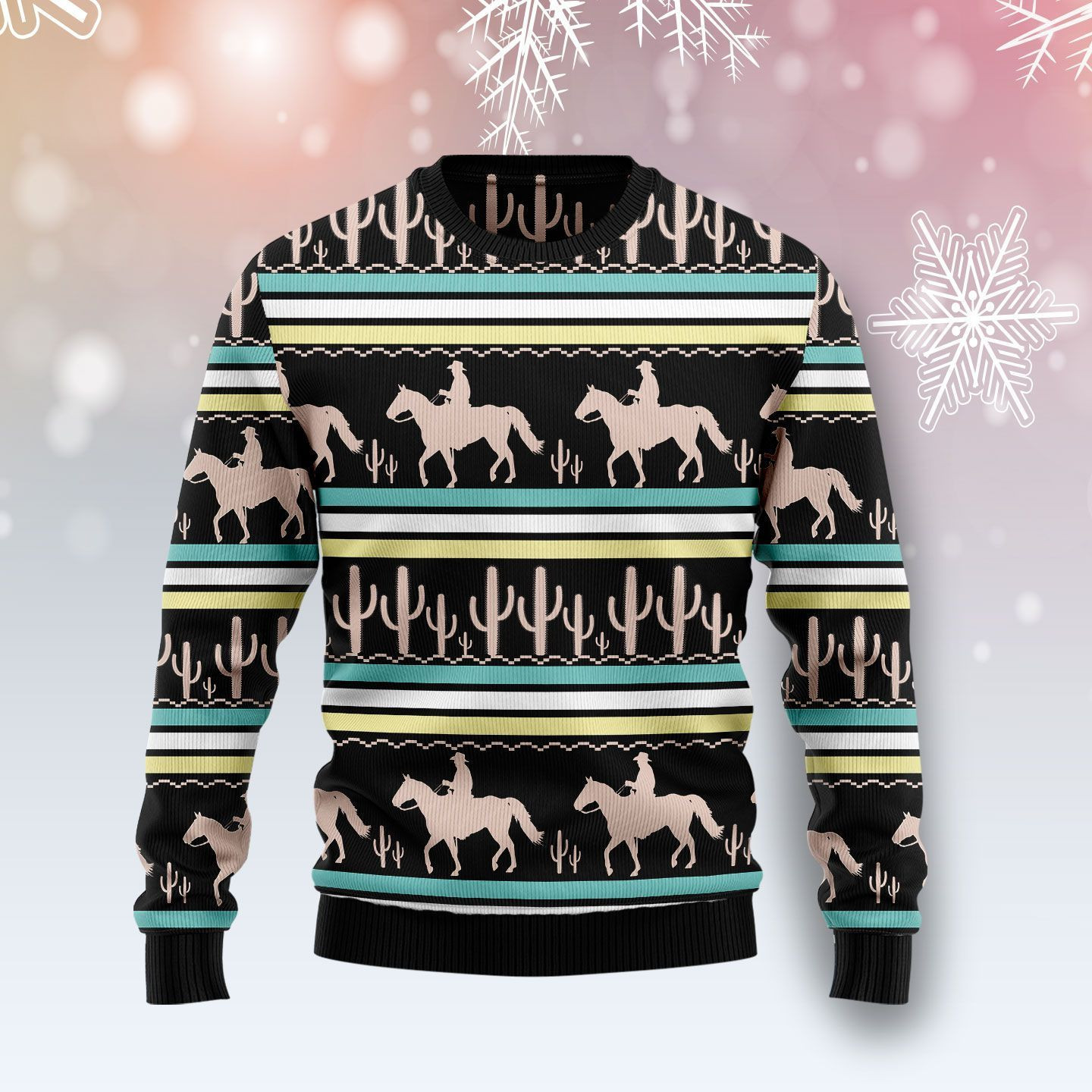 Cowboy Cactus Ugly Christmas Sweater Adult 3D Funny Matching for family
